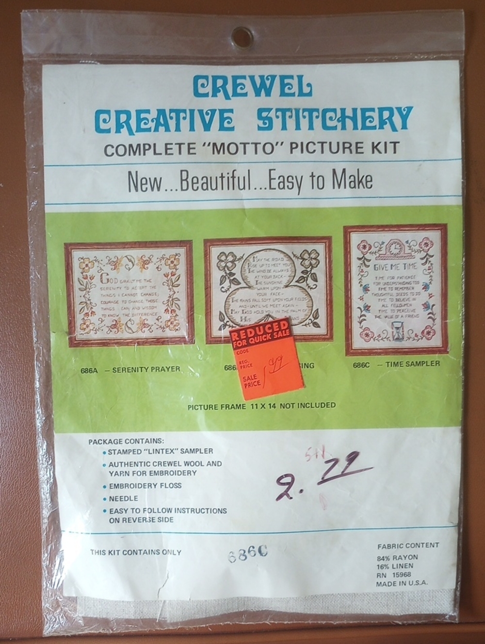 NWT Crewel Creative Stitchery Kit #686C, Time Sampler, Vintage Embroidery